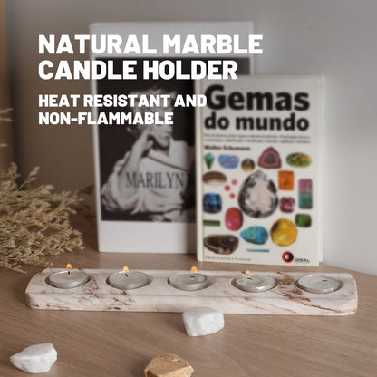 Koville natural marble tea light candle holder 5 holes in Palissandro Classico with a lit tea light candle