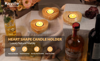 Koville natural marble tea light candle holder t 25 in Orange Onyx with a lit tea light candle