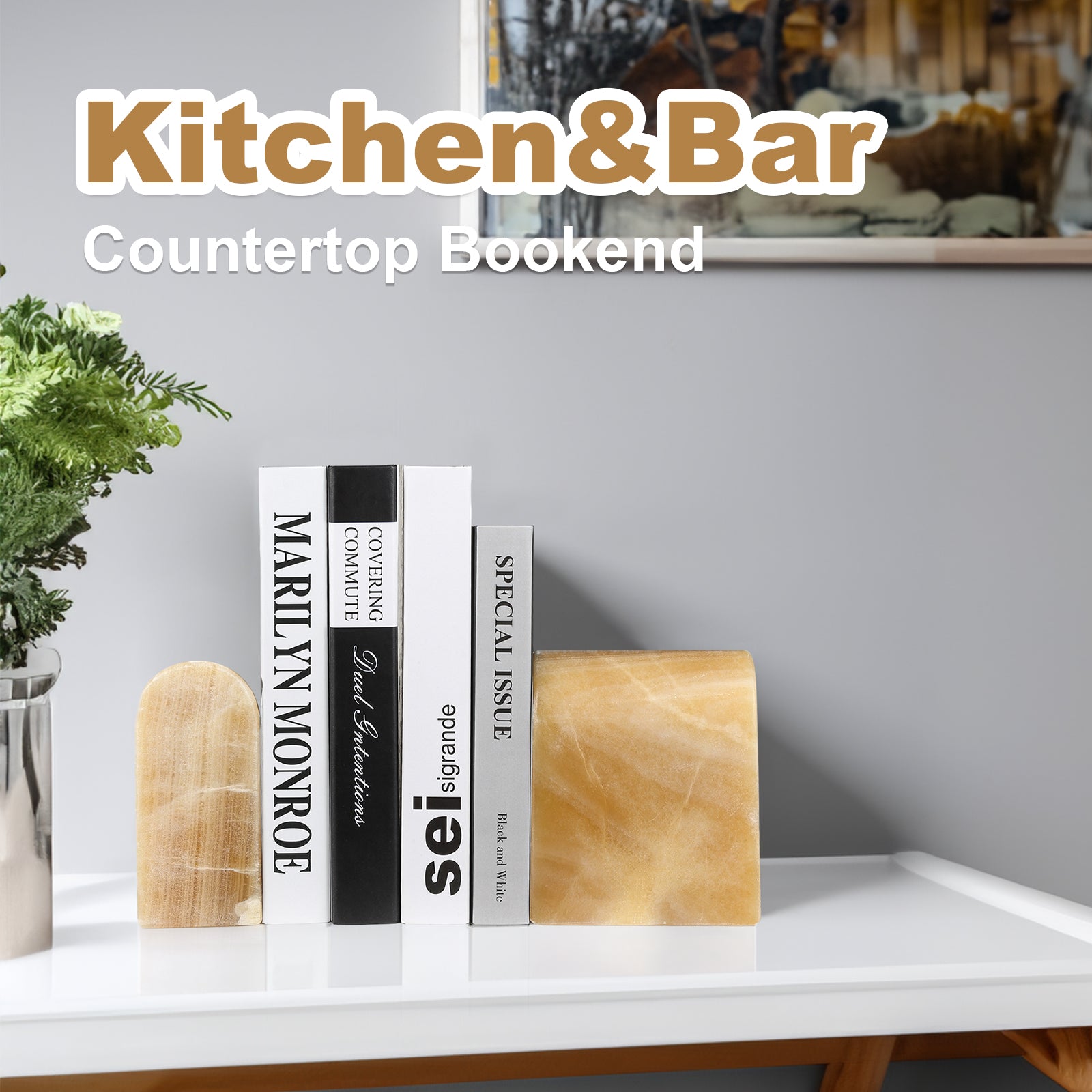 Koville triumphal arch bookend for shelf styling in Mexico Onyx natural stone