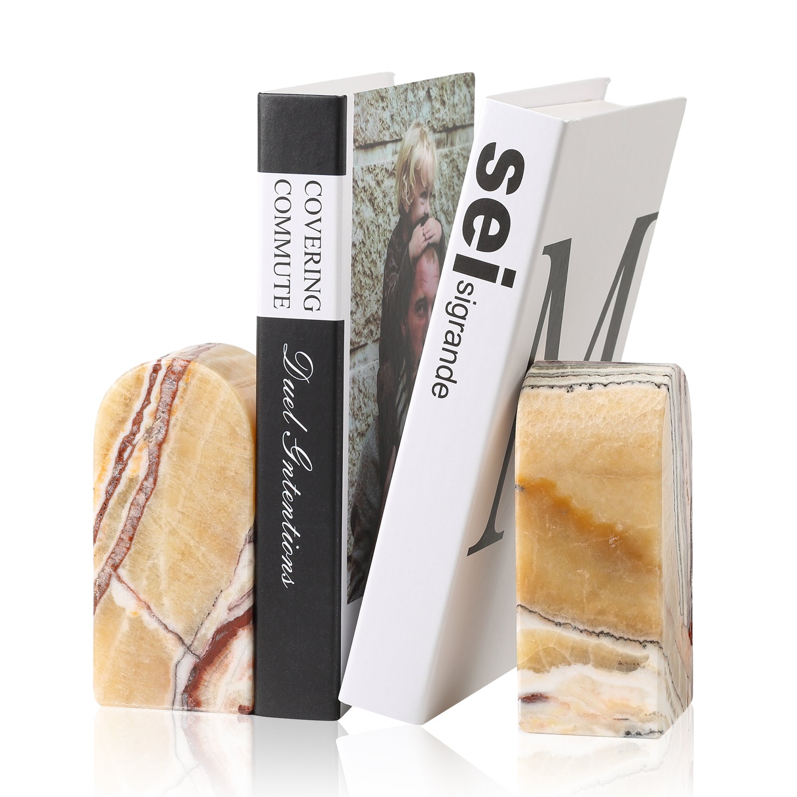 Koville medium triumphal arch bookends for shelf styling in Mexico Onyx natural stone