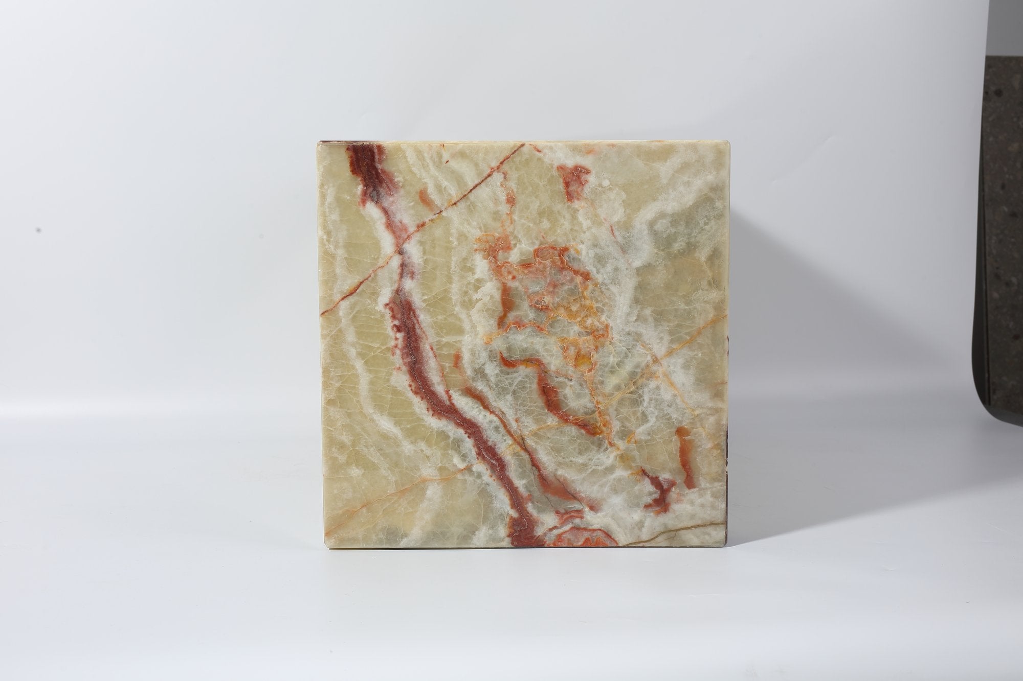 Koville Square Splicing Natural Stone Side Table in Green Onyx