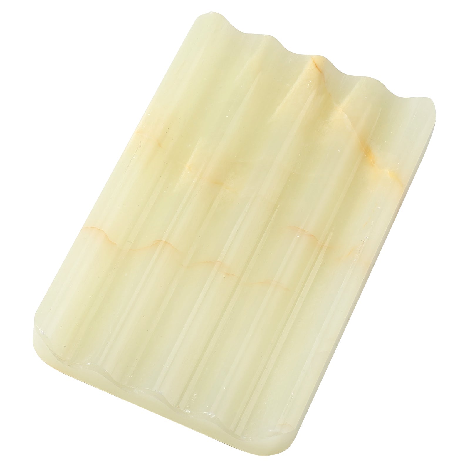 Koville Natural Onyx square wavy soap dish in Green Onyx with sculpted wave surface