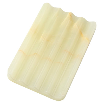 Koville Natural Onyx square wavy soap dish in Green Onyx with sculpted wave surface
