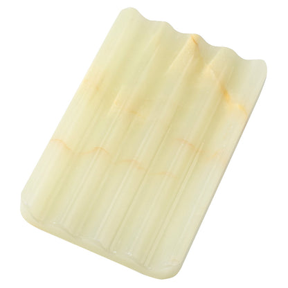 Koville Natural Onyx square wavy soap dish in Green Onyx with sculpted wave surface