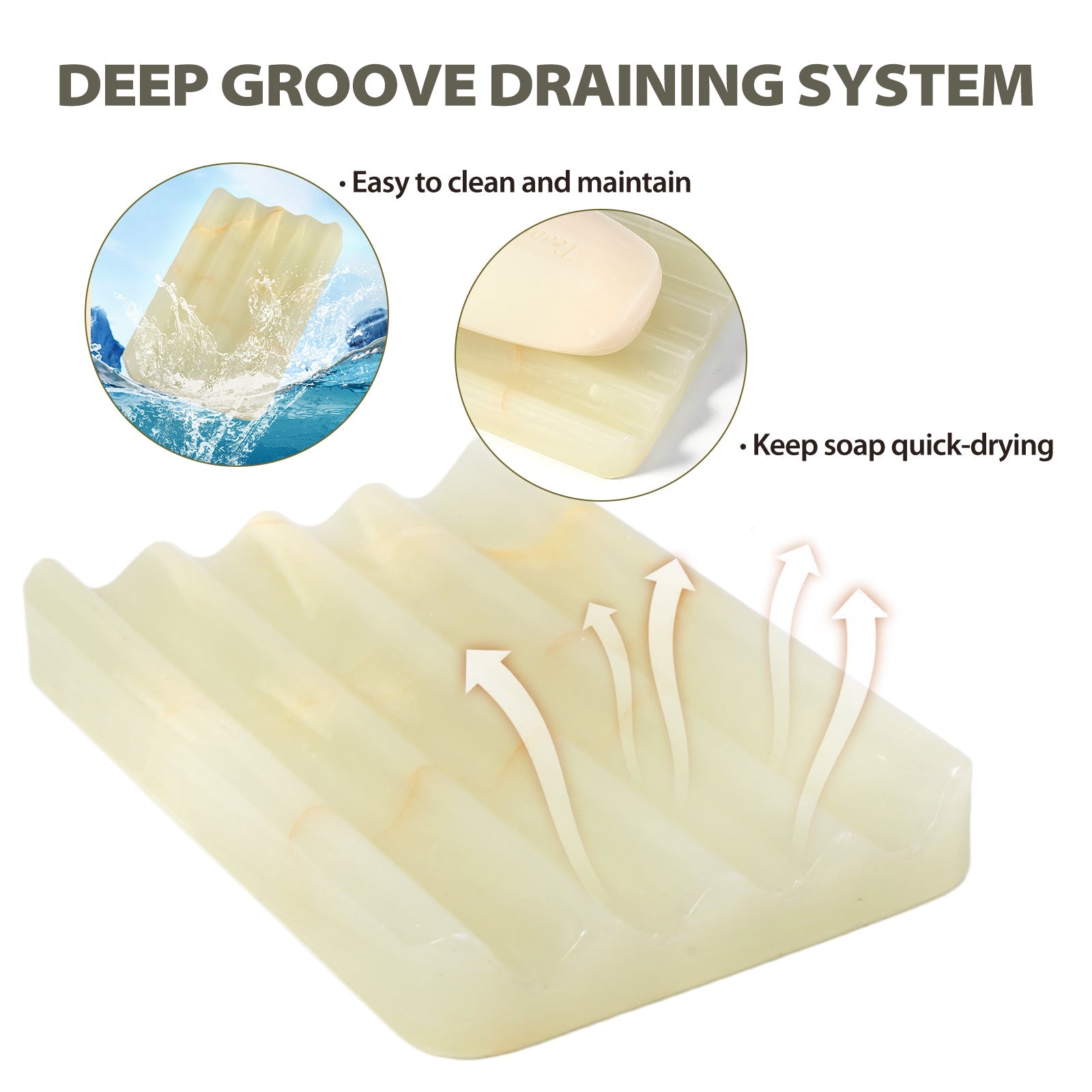 Koville Natural Onyx square wavy soap dish in Green Onyx with sculpted wave surface