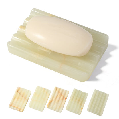 Koville Natural Onyx square wavy soap dish in Green Onyx with sculpted wave surface