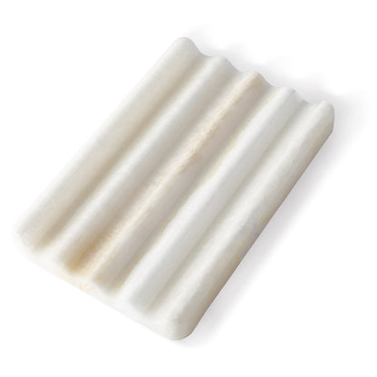 Koville Natural Onyx square wavy soap dish in Onyx White with sculpted wave surface