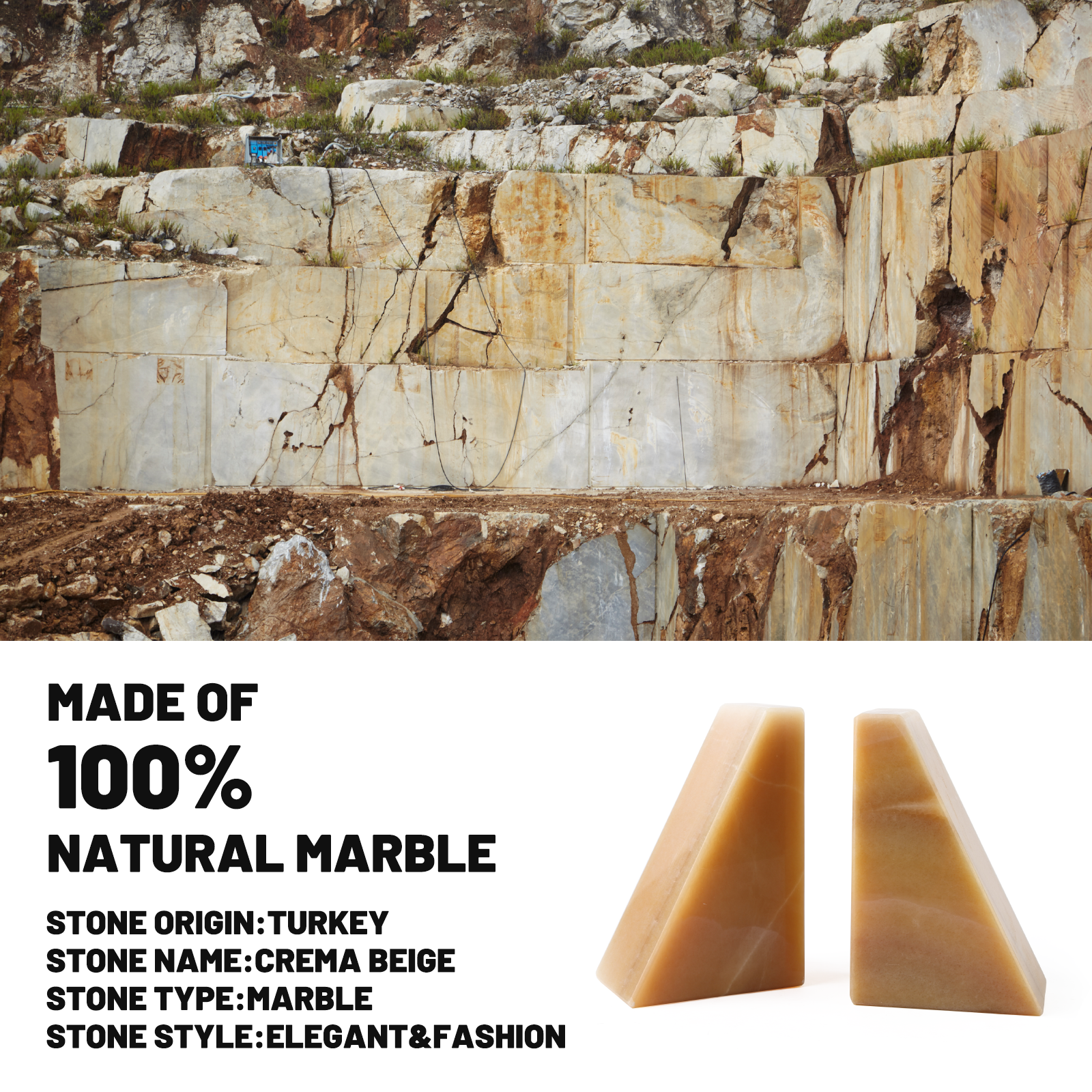 Koville Natural Stone Trapezoid Bookends in Five Sizes in natural stone, product view 31