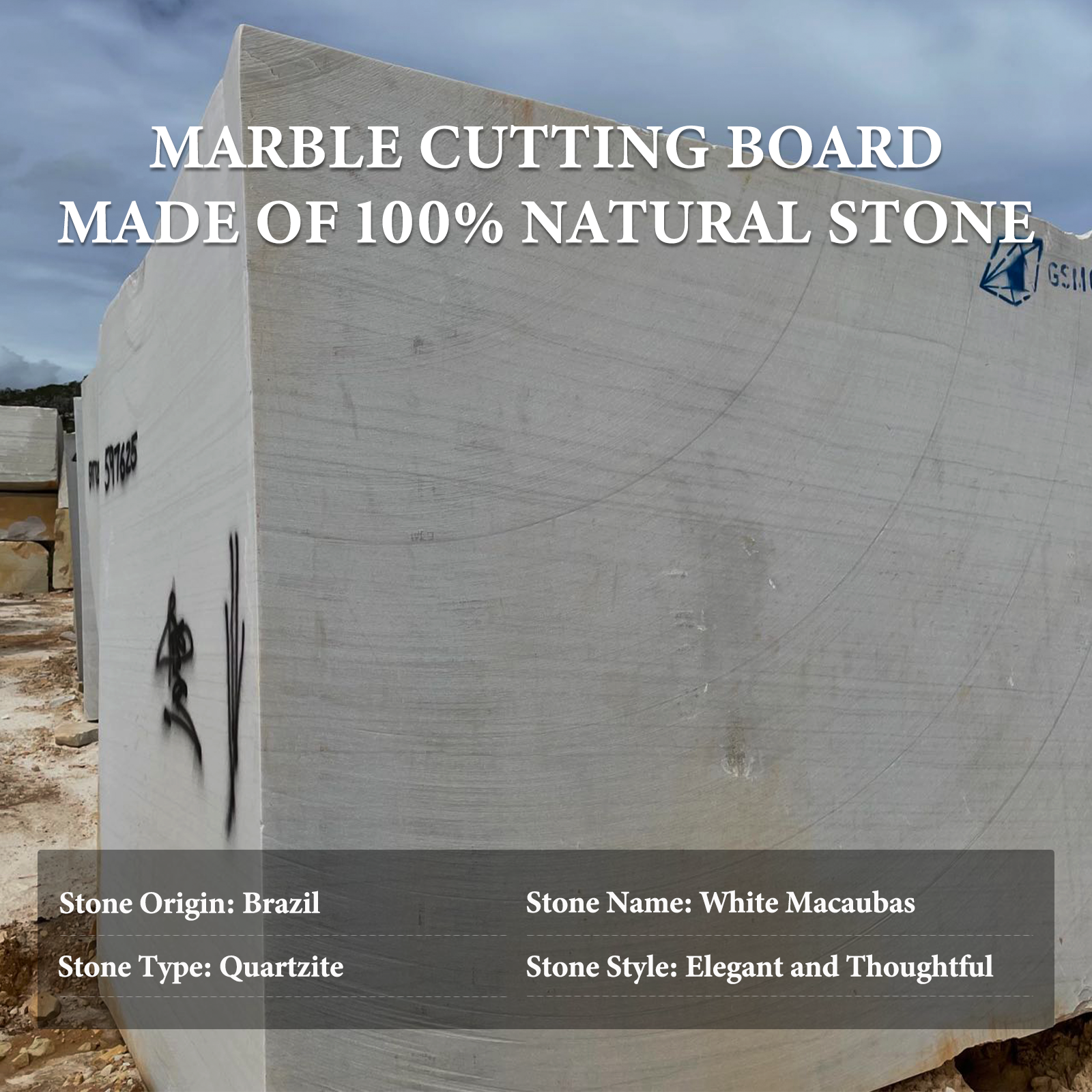 Koville natural stone pastry board in White Macaubas