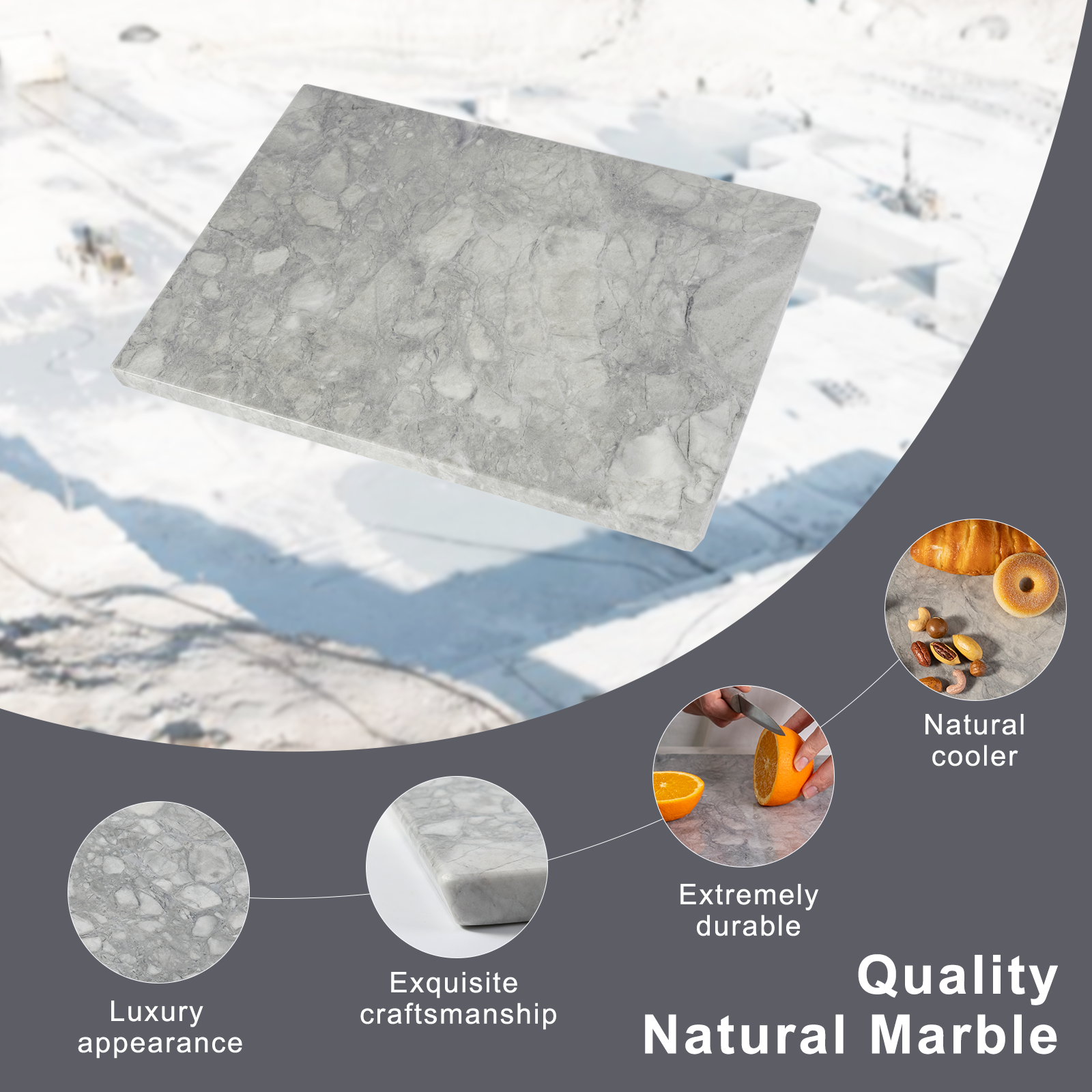 Koville natural stone pastry board in super white