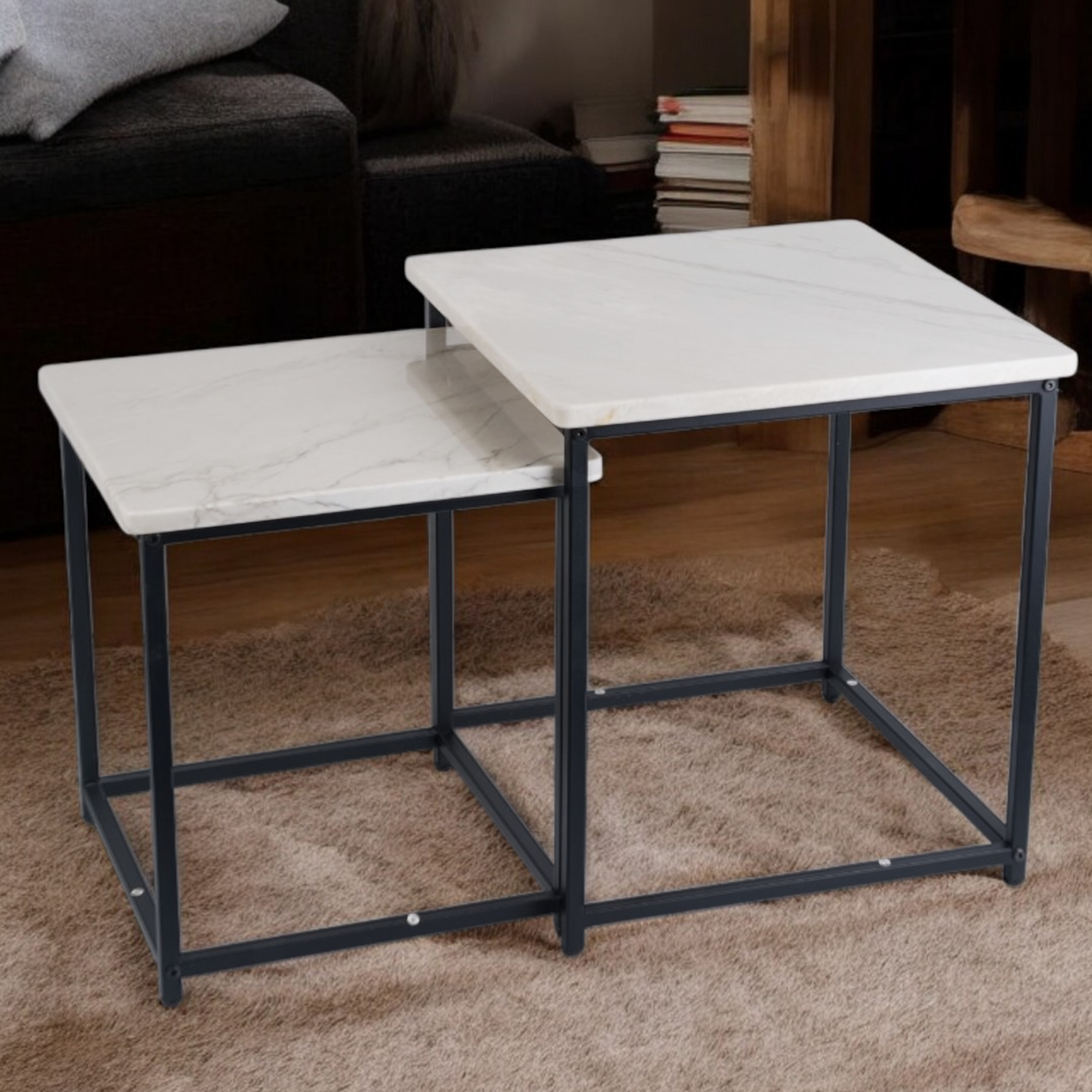 Koville Natural Stone Side Table Set in White Macaubas