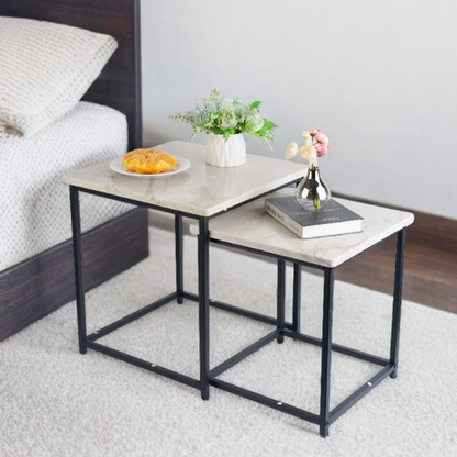 Koville Natural Stone Side Table Set in White Macaubas