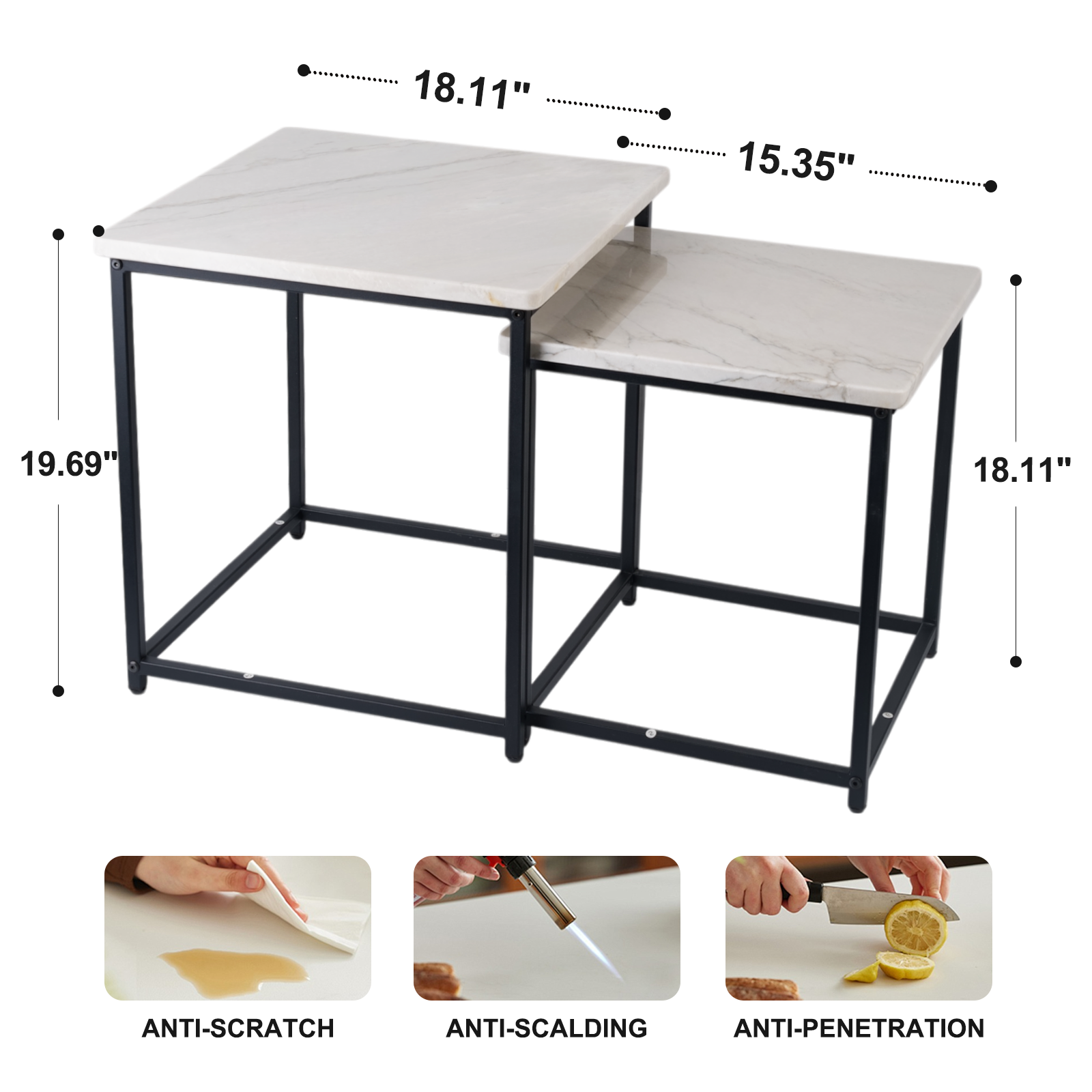 Koville Natural Stone Side Table Set in White Macaubas