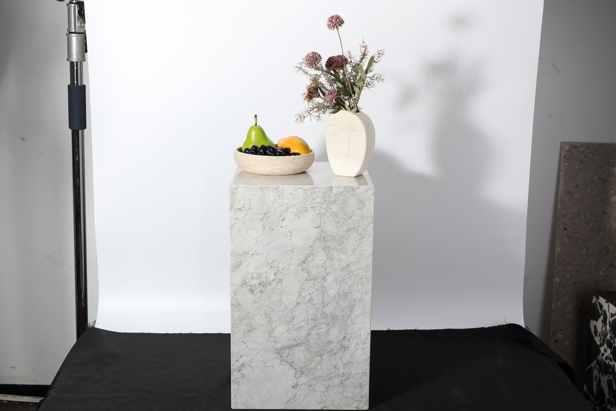Koville Square Splicing Natural Stone Side Table in super white