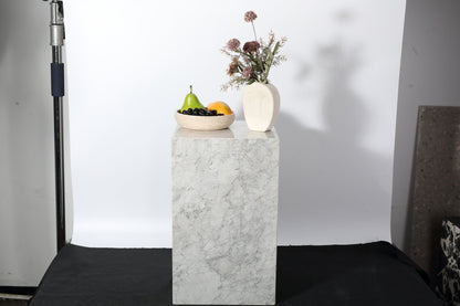 Koville Square Splicing Natural Stone Side Table in super white