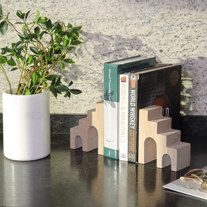 Koville Natural Stone CastleGuard Bookend Set for Shelves in Natural Stone - decorative form