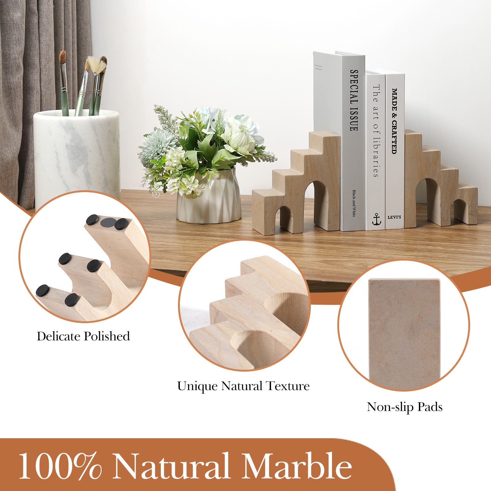Koville Natural Stone CastleGuard Bookend Set for Shelves in Natural Stone - stone surface detail