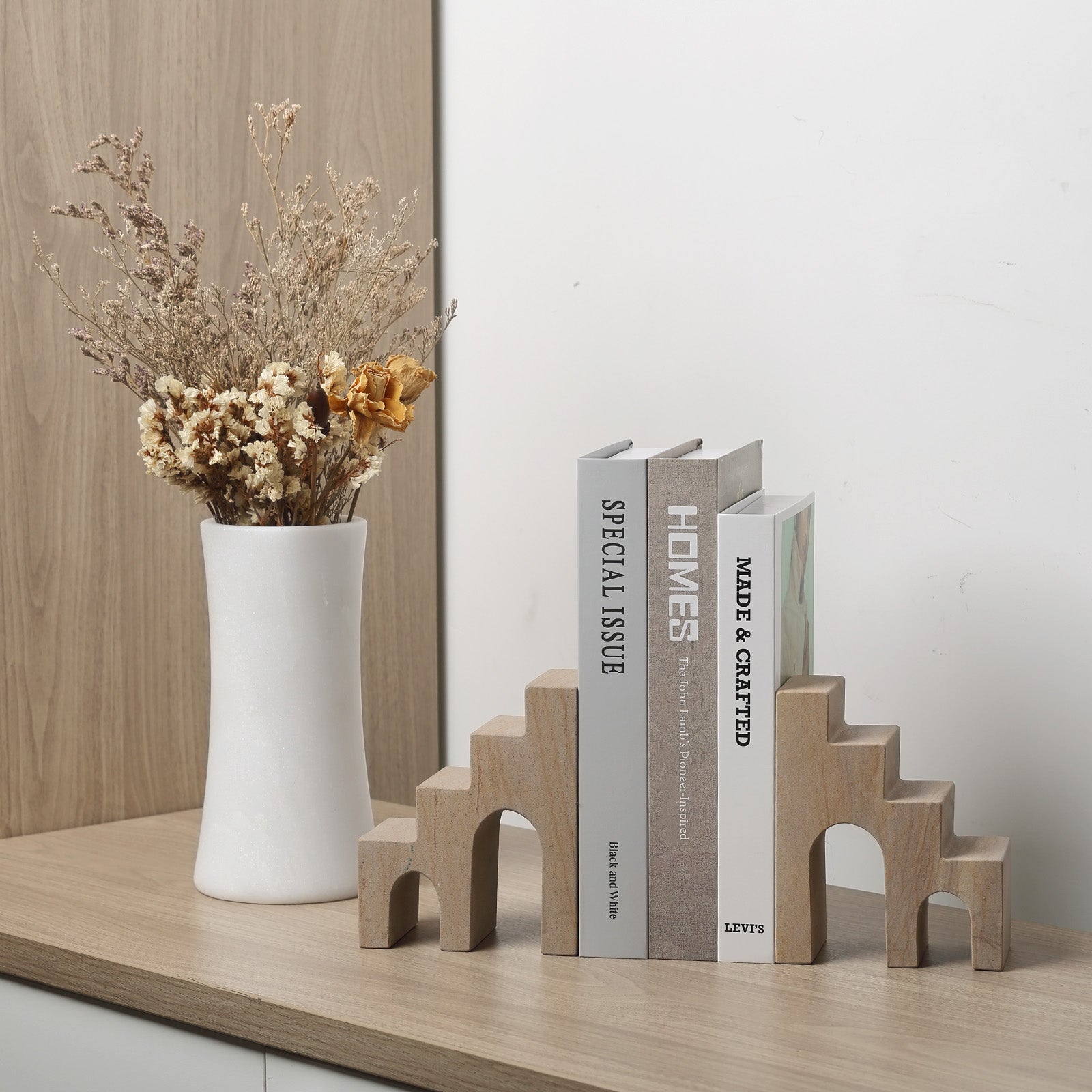 Koville Natural Stone CastleGuard Bookend Set for Shelves in Natural Stone - product presentation