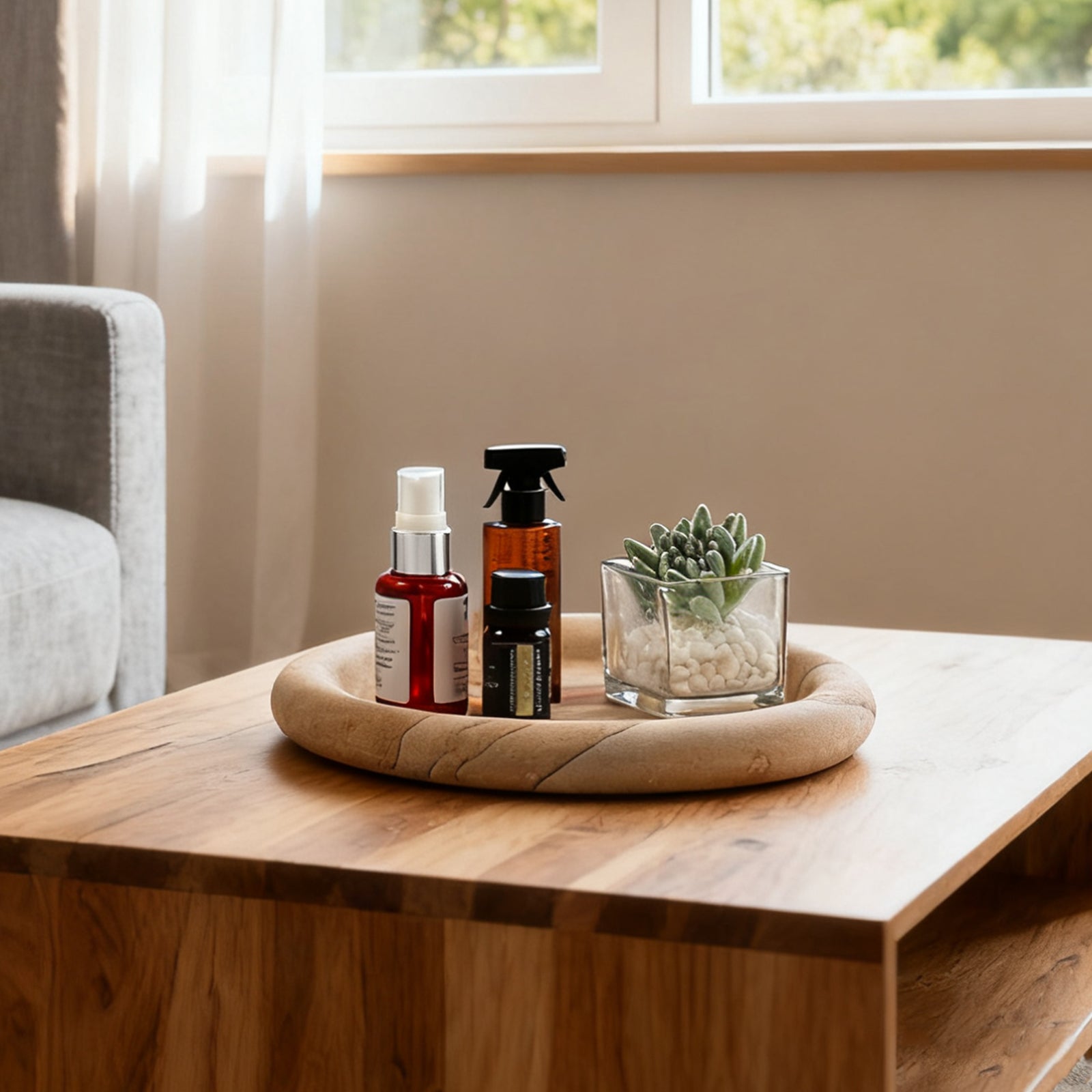Koville chess piece edge tray for tabletop storage in Vein Sandstone natural stone