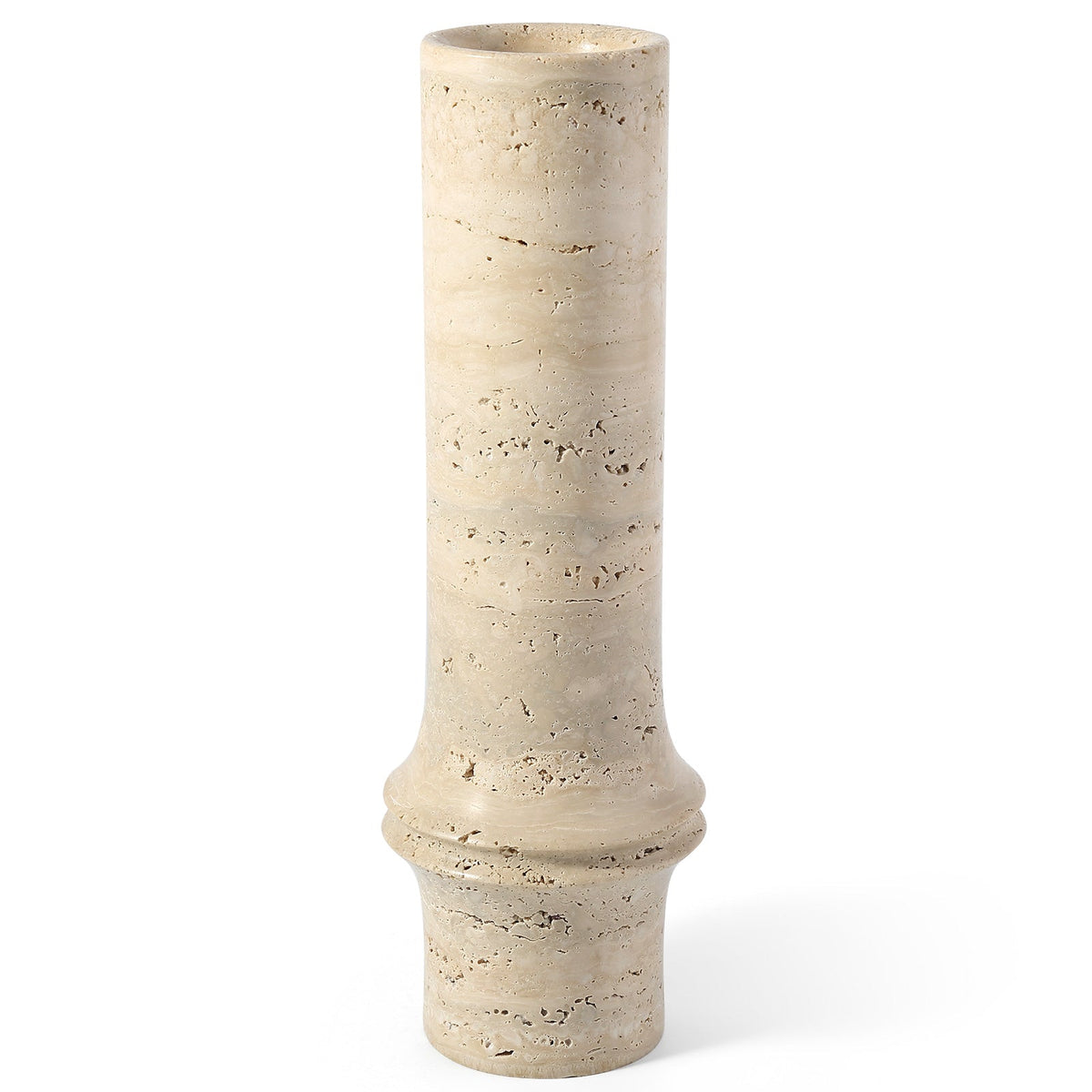 Koville natural marble bamboo vase in Light Beige Travertine - stone surface detail