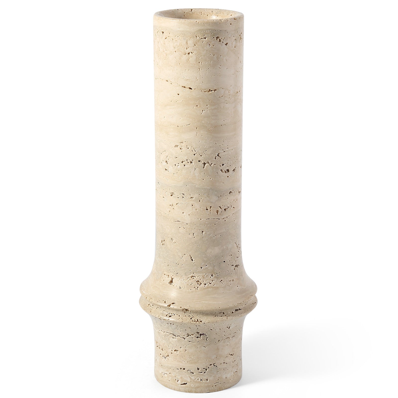 Koville natural marble bamboo vase in Light Beige Travertine - stone surface detail