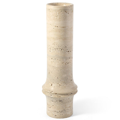 Koville natural marble bamboo vase in Light Beige Travertine - stone surface detail