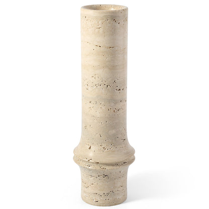 Koville natural marble bamboo vase in Light Beige Travertine - stone surface detail
