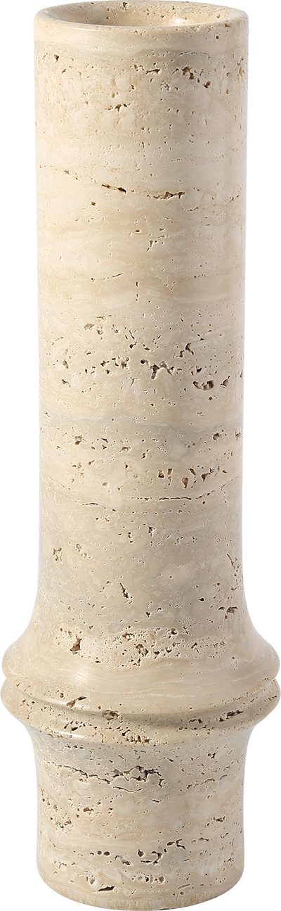 Koville natural marble bamboo vase in Light Beige Travertine - stone surface detail