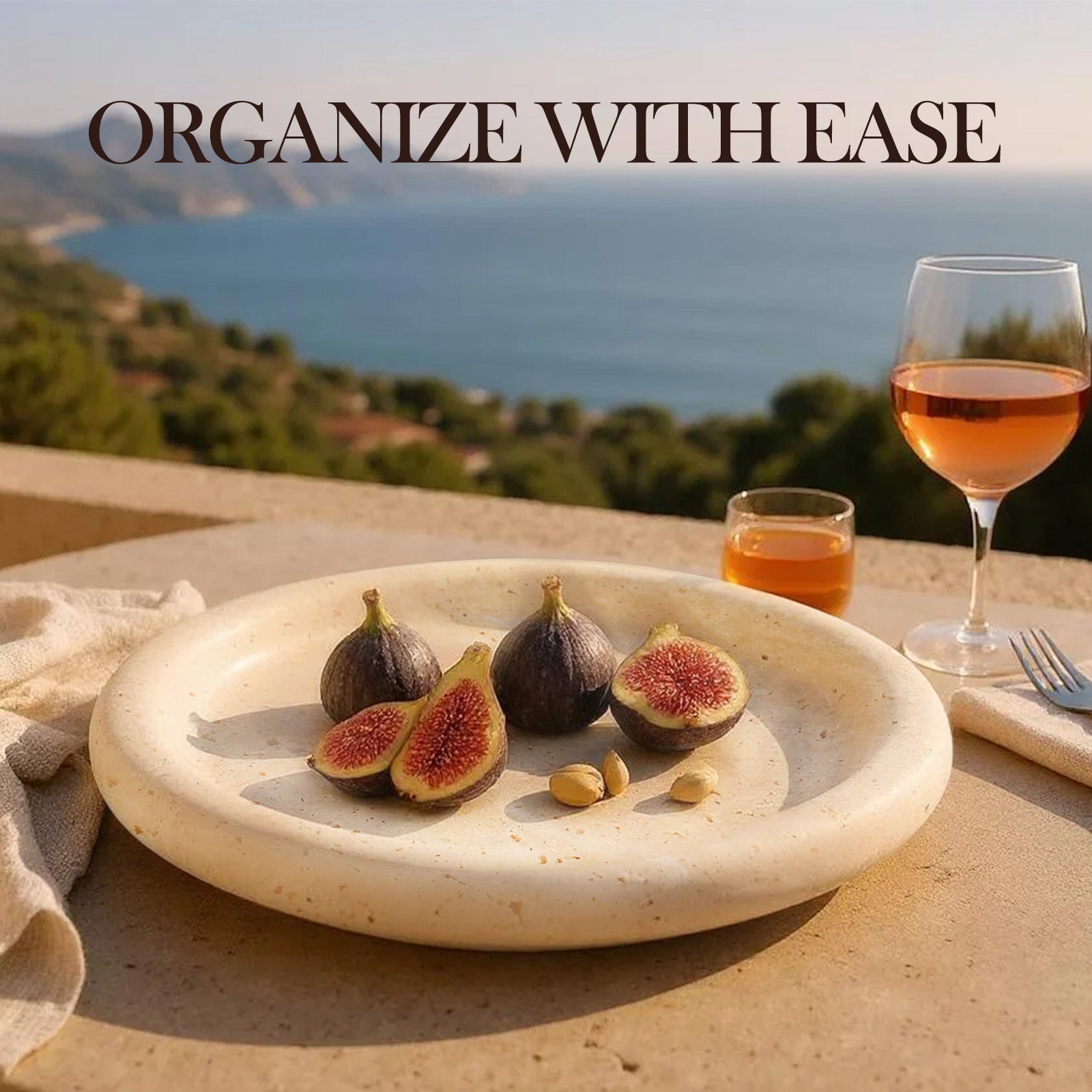 Koville chess piece edge tray for tabletop storage in Travertine natural stone