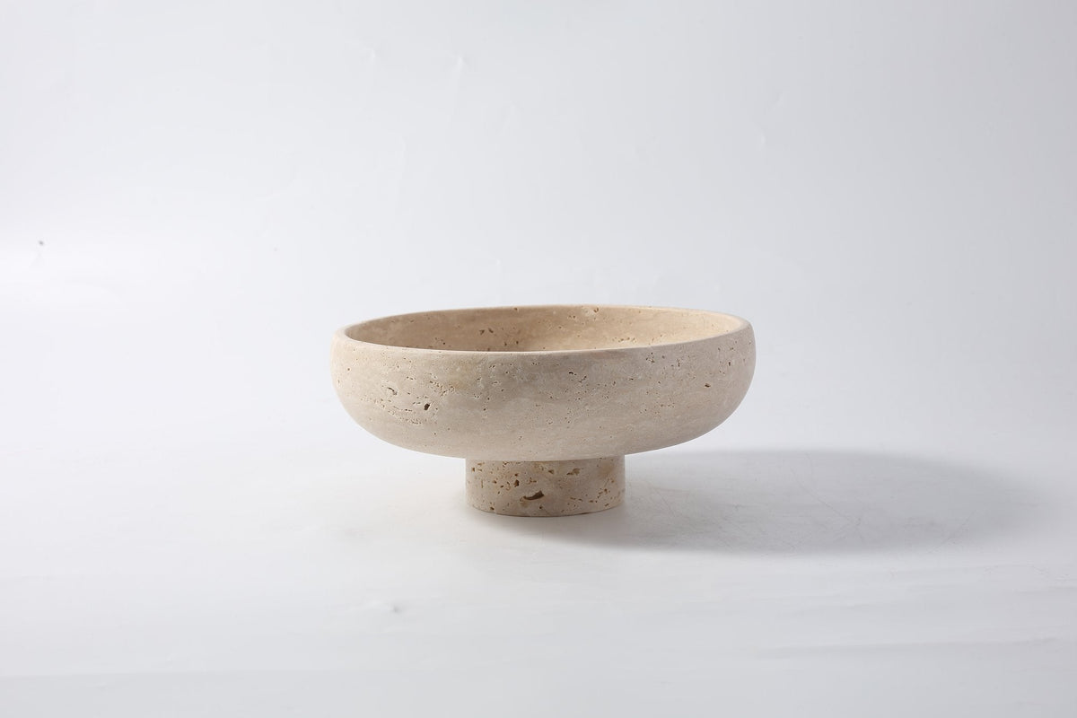Koville Marble and Travertine Pedestal Fruit Bowl for Tabletop Display, 7.4 in – Light Beige Travertine, view 1
