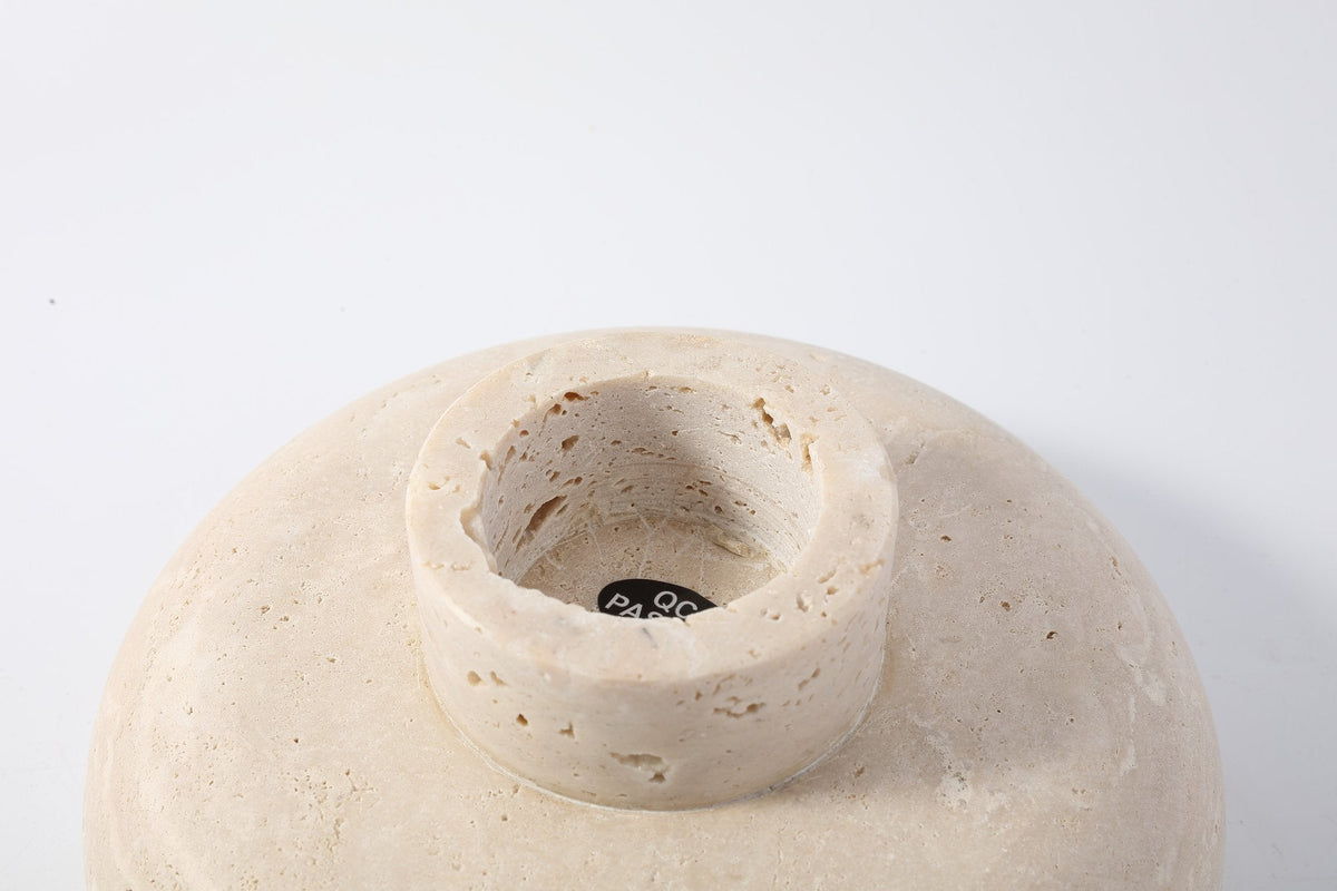 Koville Marble and Travertine Pedestal Fruit Bowl for Tabletop Display, 7.4 in – Light Beige Travertine, view 2