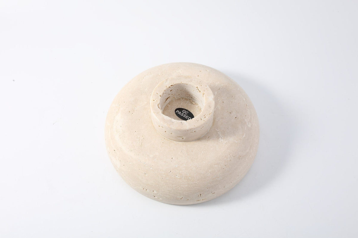 Koville Marble and Travertine Pedestal Fruit Bowl for Tabletop Display, 7.4 in – Light Beige Travertine, view 3