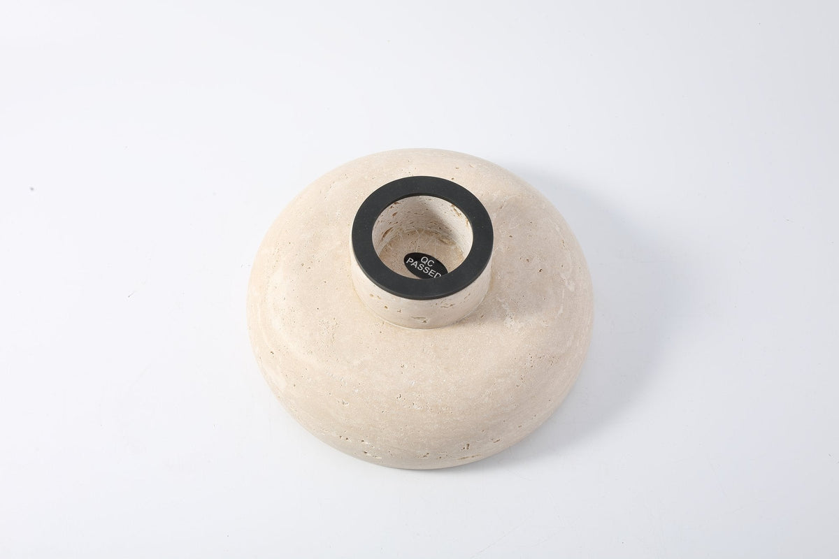 Koville Marble and Travertine Pedestal Fruit Bowl for Tabletop Display, 7.4 in – Light Beige Travertine, view 4