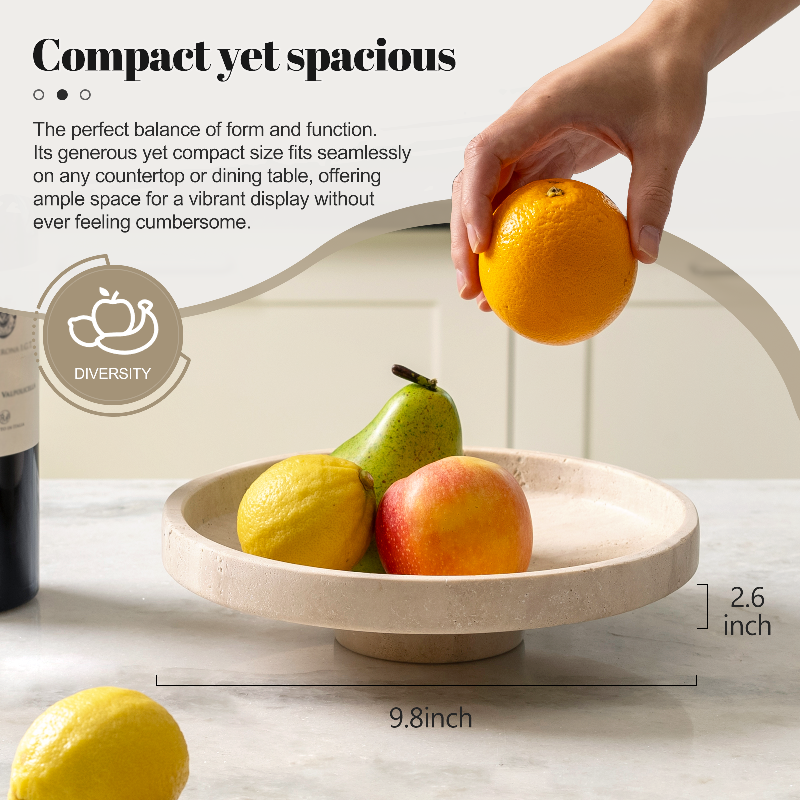 Koville Natural Stone Fruit Plates in Light BeigeTravertine, product view 6