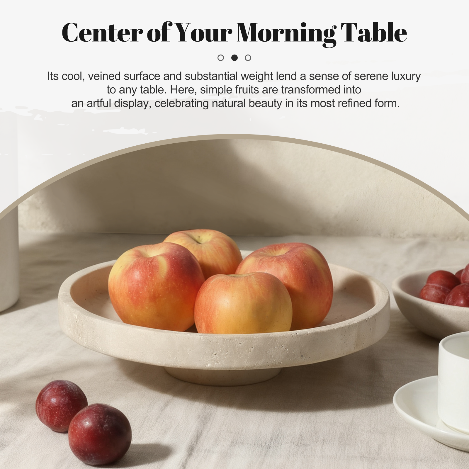 Koville Natural Stone Fruit Plates in Light BeigeTravertine, product view 7