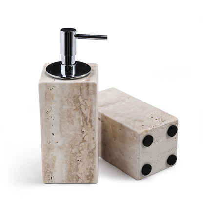Koville Natural Travertine natural stone hand sanitizer bottle in Light BeigeTravertine for bathroom vanity