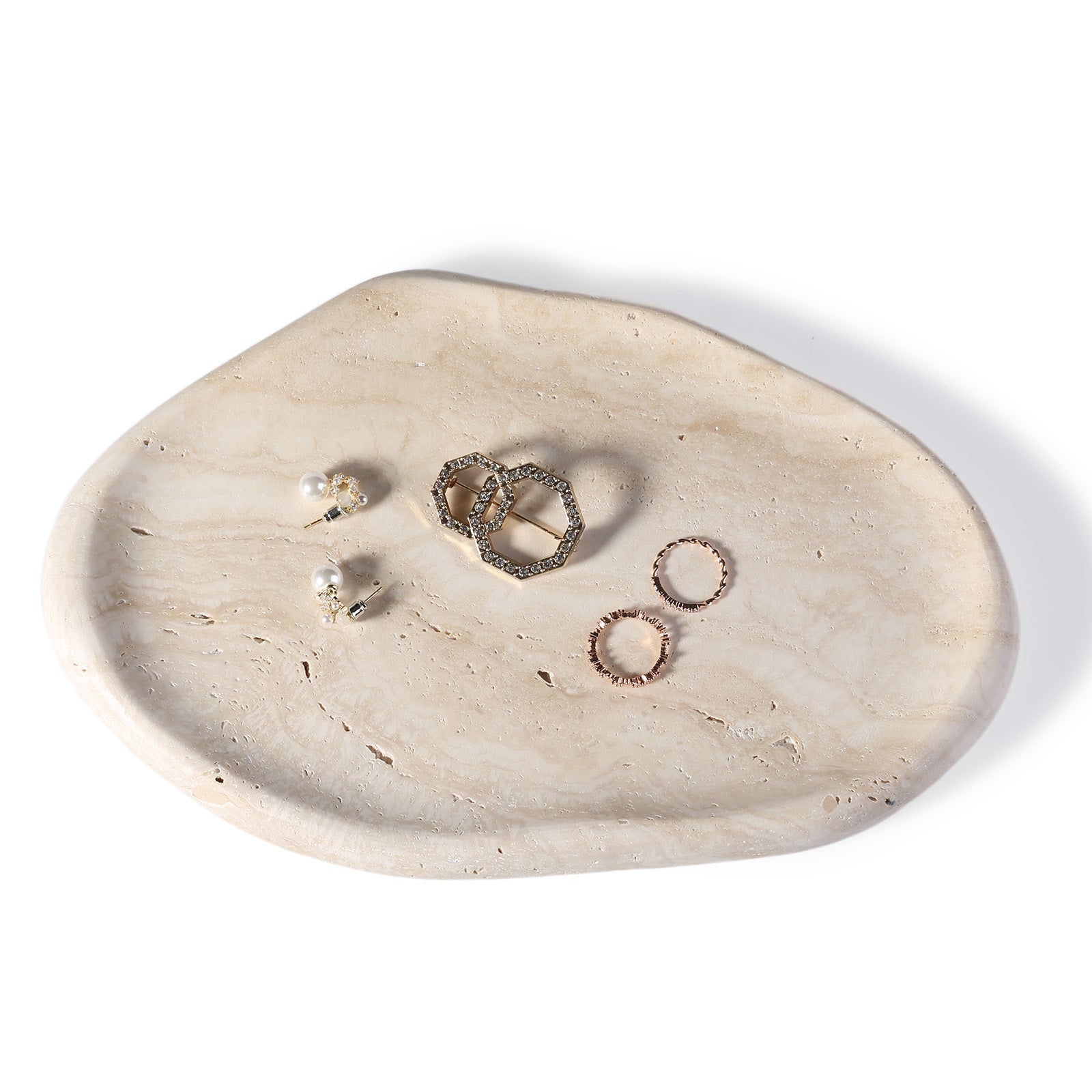Koville lace edge storage tray for small items in Light BeigeTravertine natural stone