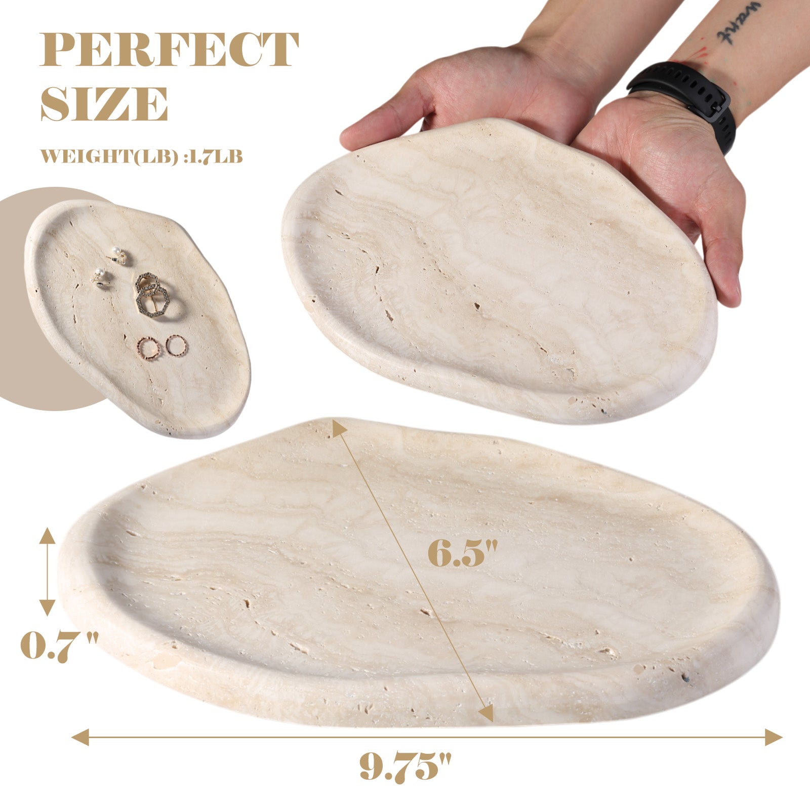 Koville lace edge storage tray for small items in Light BeigeTravertine natural stone