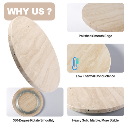 Koville 300 mm lazy susan for table serving in Light BeigeTravertine natural stone