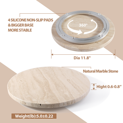 Koville 300 mm lazy susan for table serving in Light BeigeTravertine natural stone