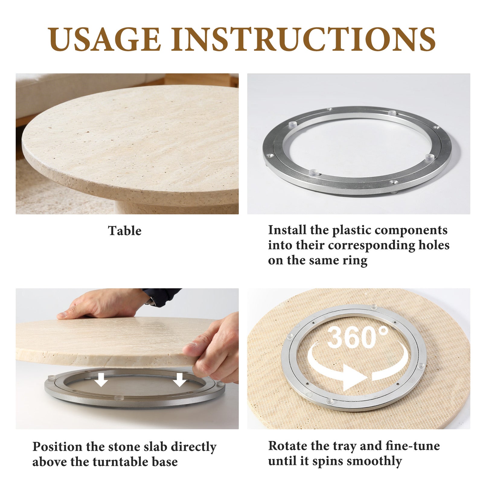 Koville 406 mm lazy susan for table serving in Light BeigeTravertine natural stone