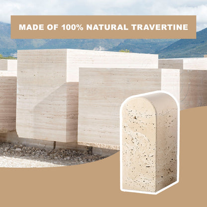 Koville medium triumphal arch bookends for shelf styling in Travertino Romano natural stone