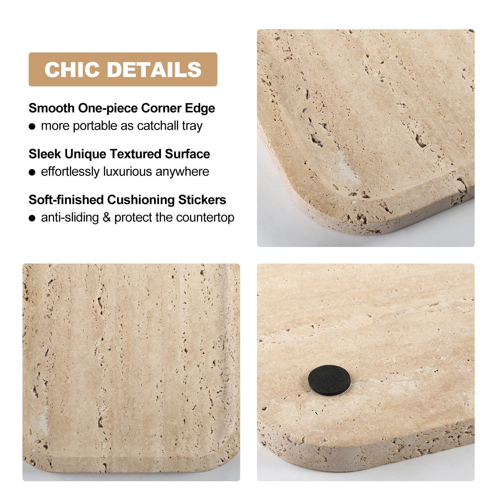Koville Natural Stone One-Piece Square Trays in Travertino Romano, product view 190