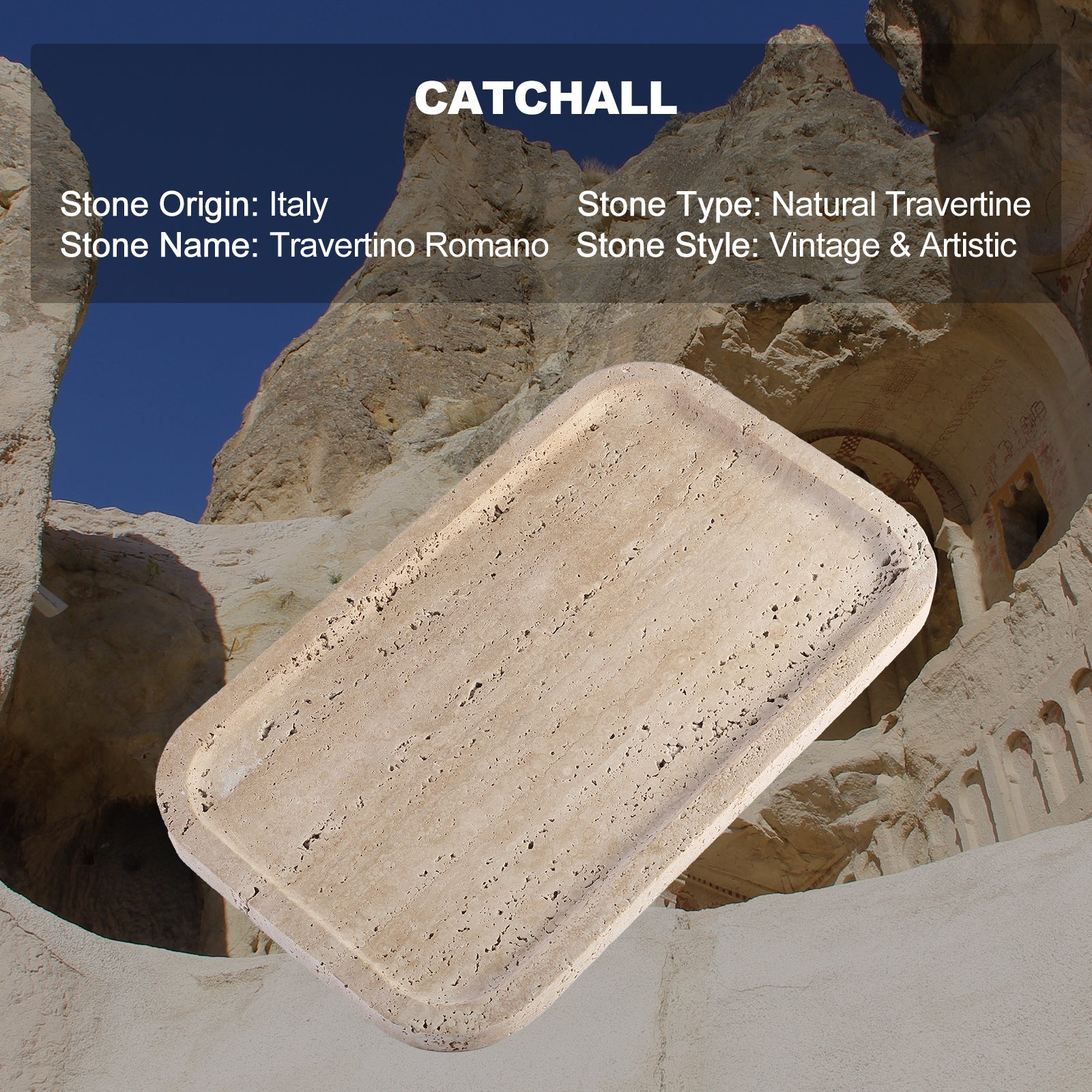 Koville Natural Stone One-Piece Square Trays in Travertino Romano, product view 191
