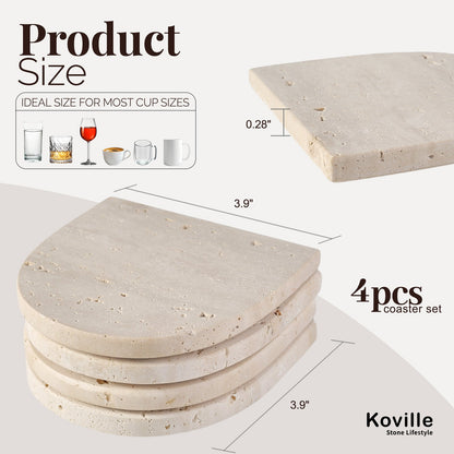 Koville Natural Stone Square Coaster Set for Table Protection in Natural Stone - crafted stone profile