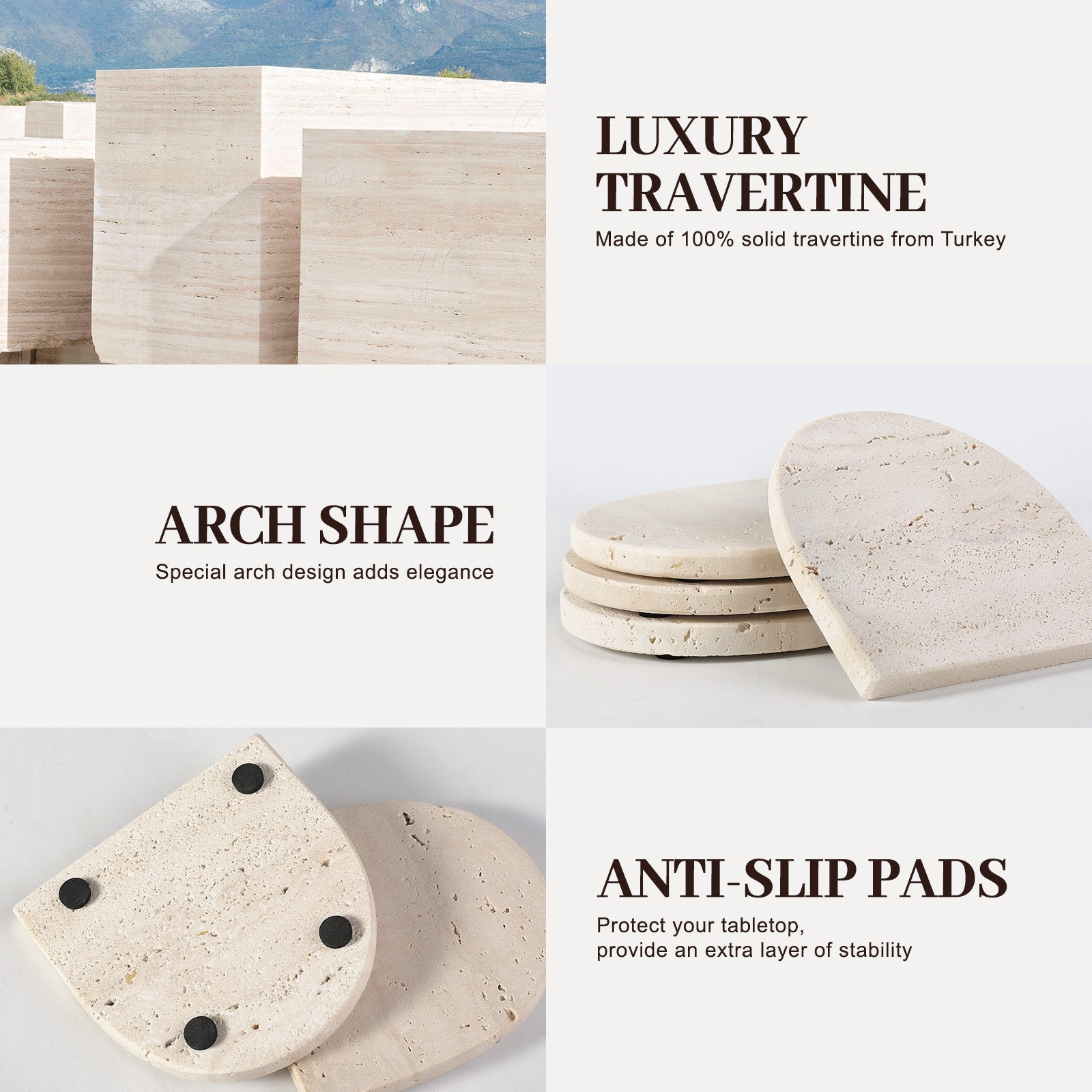 Koville Natural Stone Square Coaster Set for Table Protection in Natural Stone - decorative form