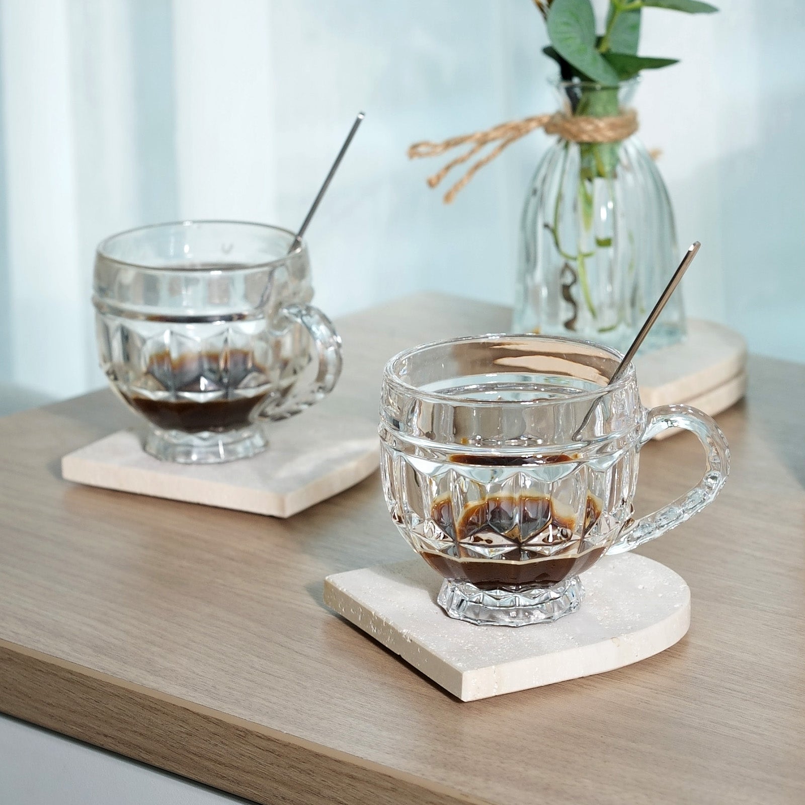Koville Natural Stone Square Coaster Set for Table Protection in Natural Stone - stone surface detail