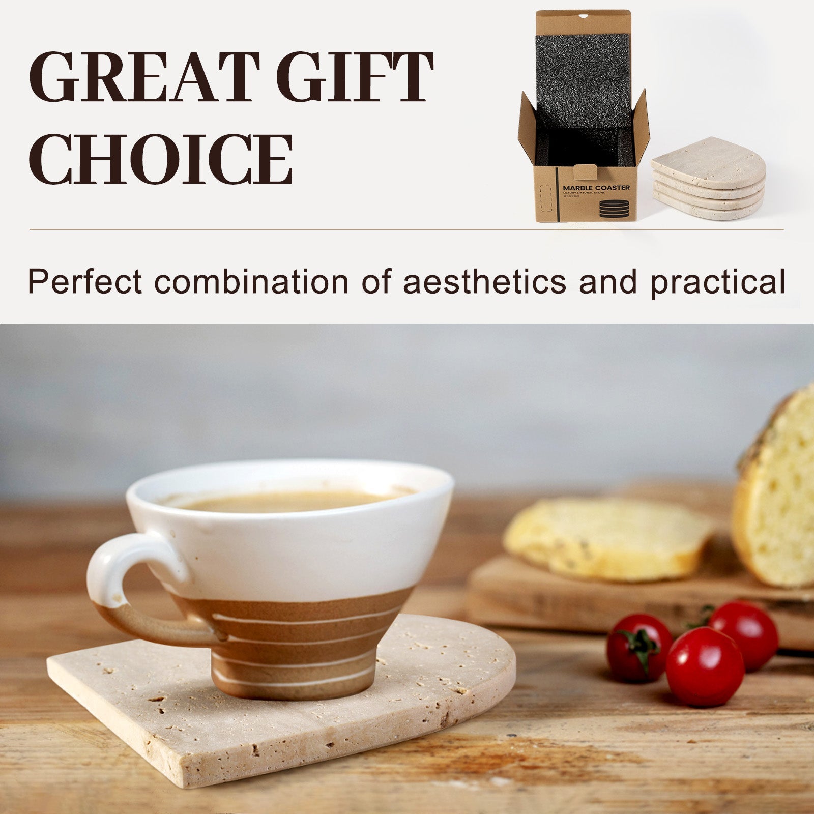 Koville Natural Stone Square Coaster Set for Table Protection in Natural Stone - natural stone finish