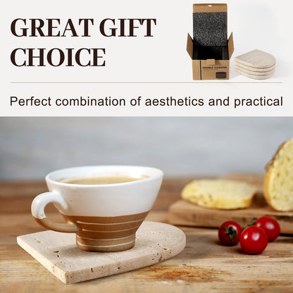 Koville Natural Stone Square Coaster Set for Table Protection in Natural Stone - natural stone finish