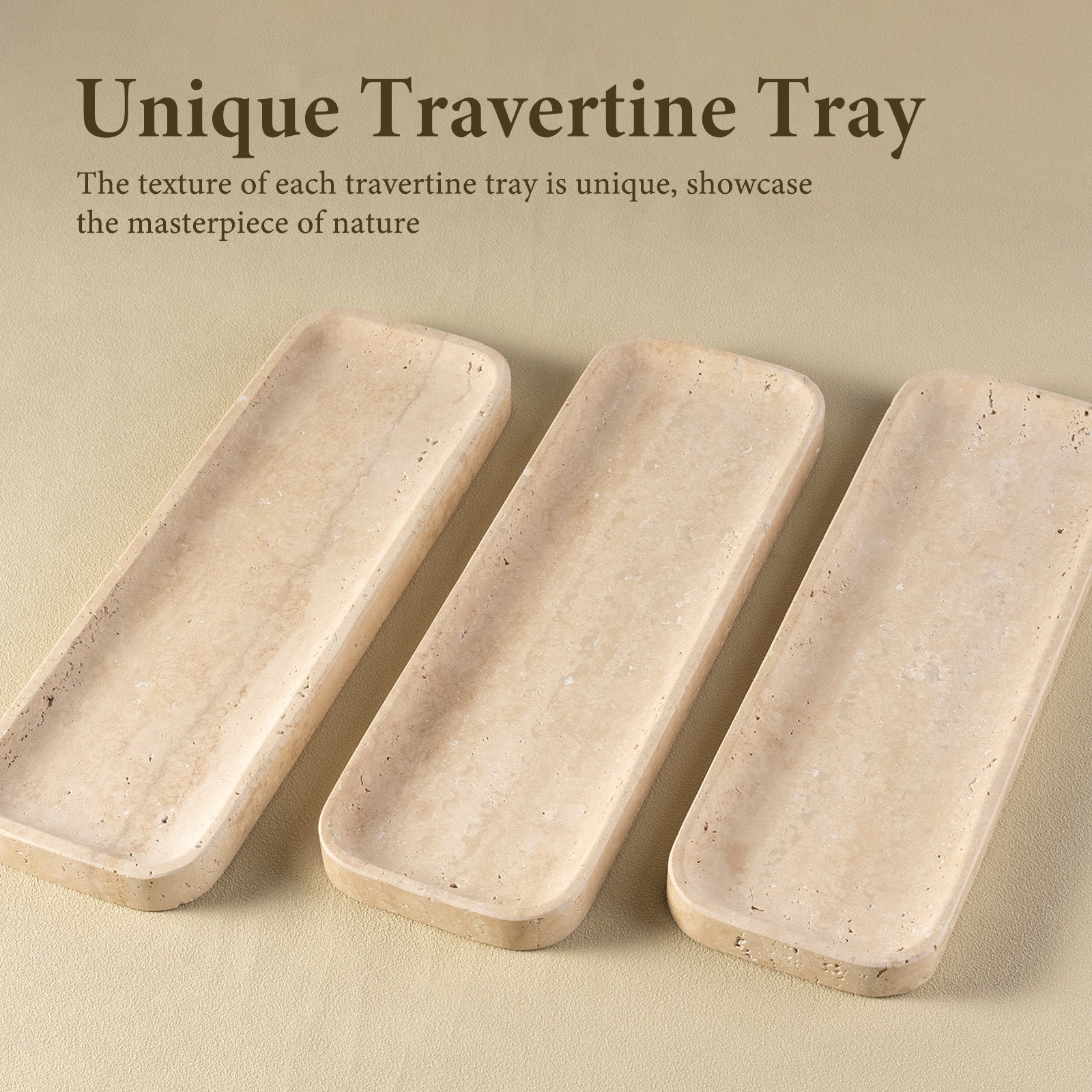 Koville Natural Stone One-Piece Square Trays in Light BeigeTravertine, product view 194